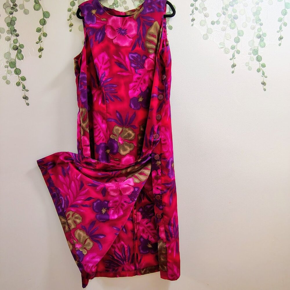 Expressions Plus 18W Tropical Floral Midi Dress Sleeveless Side Button Slit